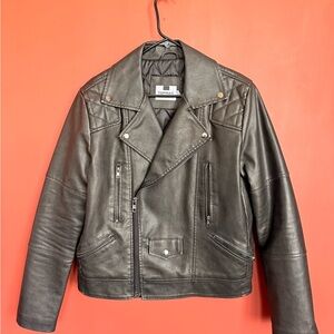 Topman Black Leather Moto Jacket